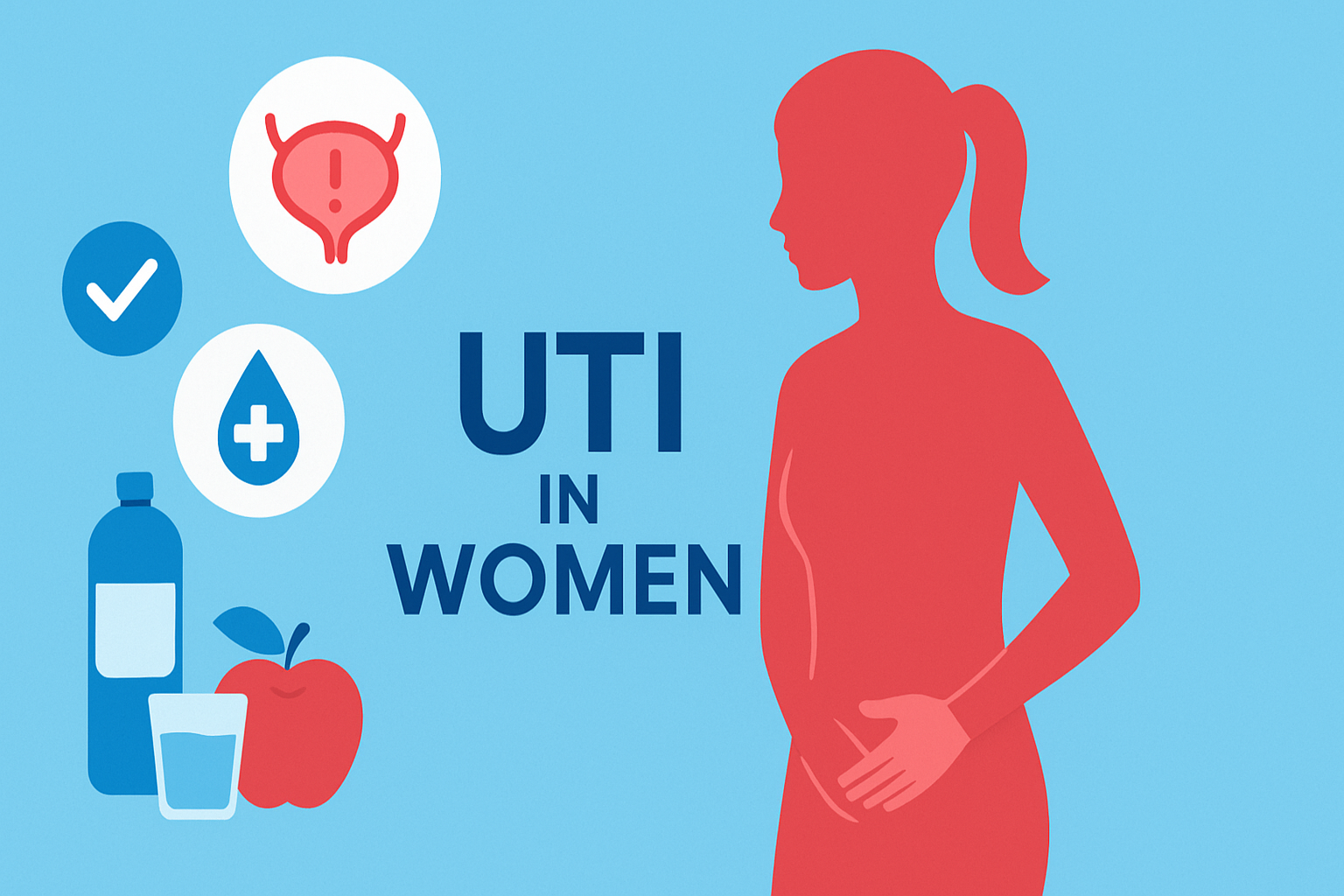 UTI in Women: Illustration showing common causes of urinary tract infection and tips to prevent UTI